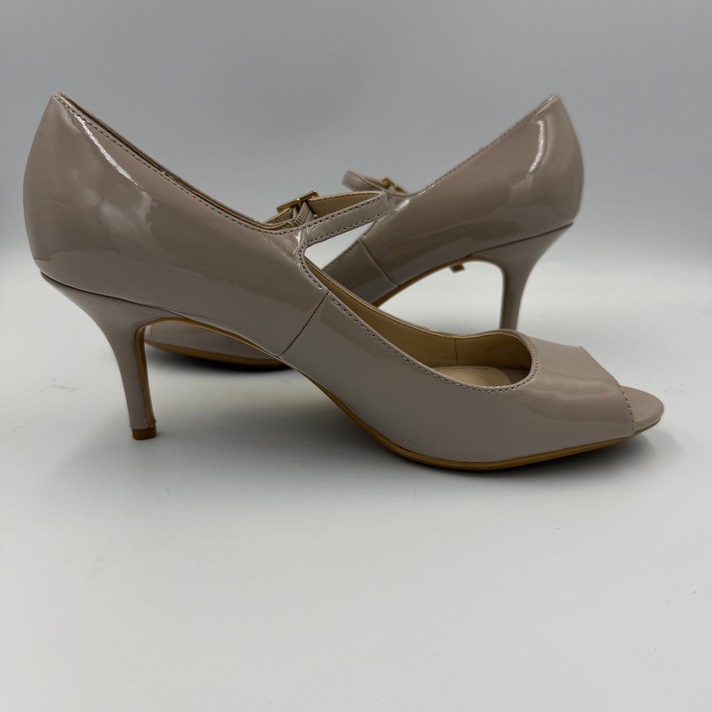 Calvin Klein Naretta Women's 7 Nude Patent Peep Toe Mary Jane Stiletto Heels